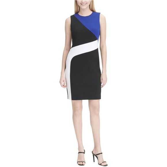 Calvin Klein Womens Colorblocked Sheath Cold Shoulder Dress, black, 2 - Picture 1 of 1